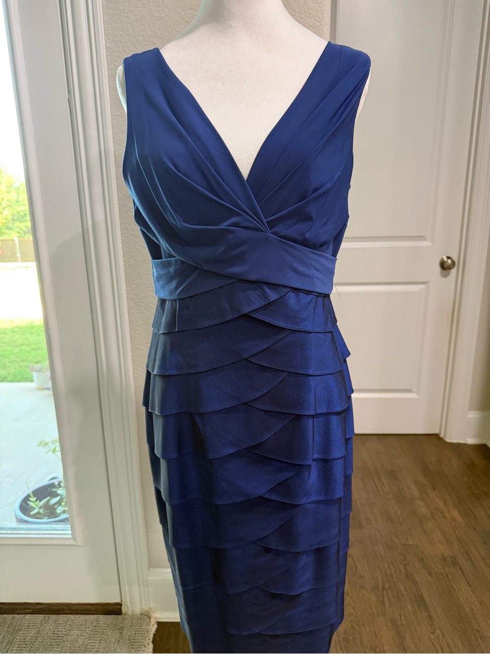 Adrianna Papell Formal Royal Blue Sleeveless V-Neck Layered Dress